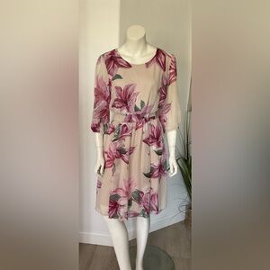 Kate and Lily Pink and Cream Midi Sundress with Dolman Sleeves size 8